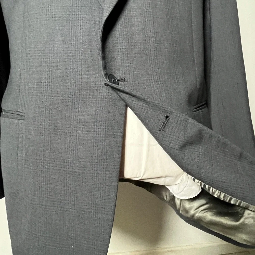 Tallia Uomo Suit Mens 46R 39W Grey Glen Plaid Pure Wool Two Button Professional